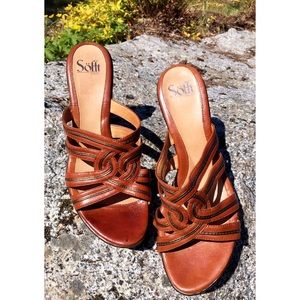 Sofft Leather Slip On Open Toe High Heeled Sandals